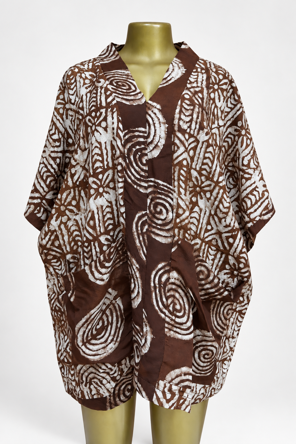 Brown & Cream Batik Two-Piece Shorts Set